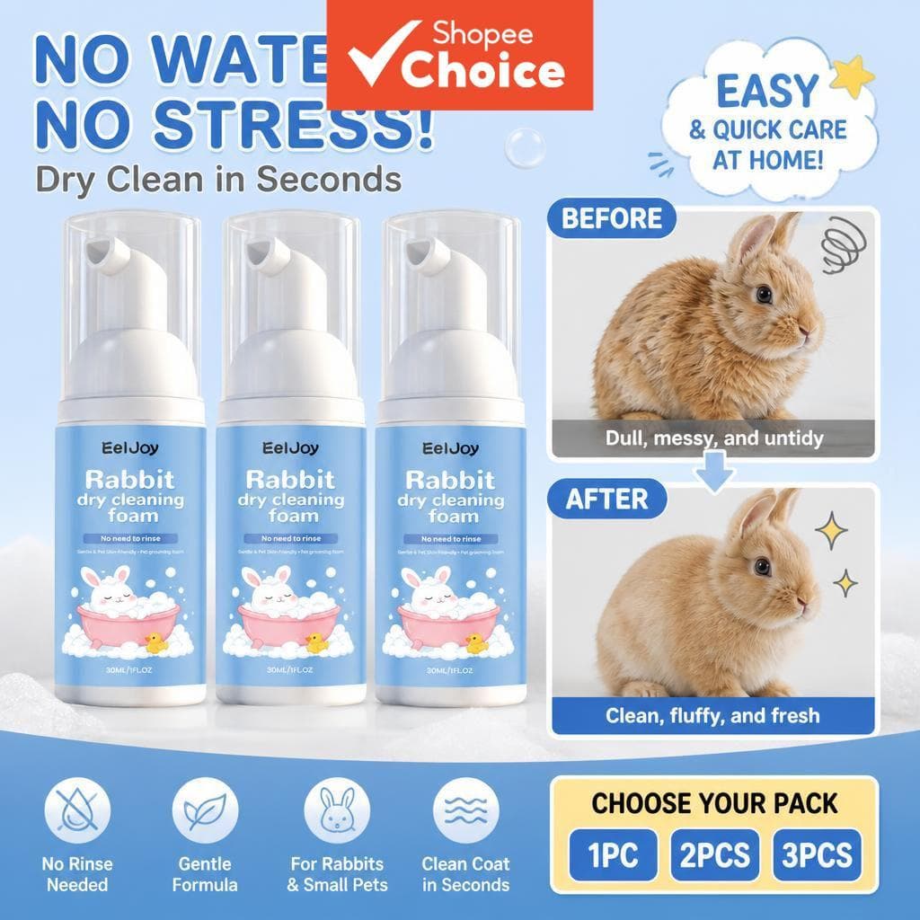 Mousse de Limpeza Profissional para Coelhos para Animais Pequenos - Shampoo Espumante Sem Enxágue, Suave para o Pelo de
