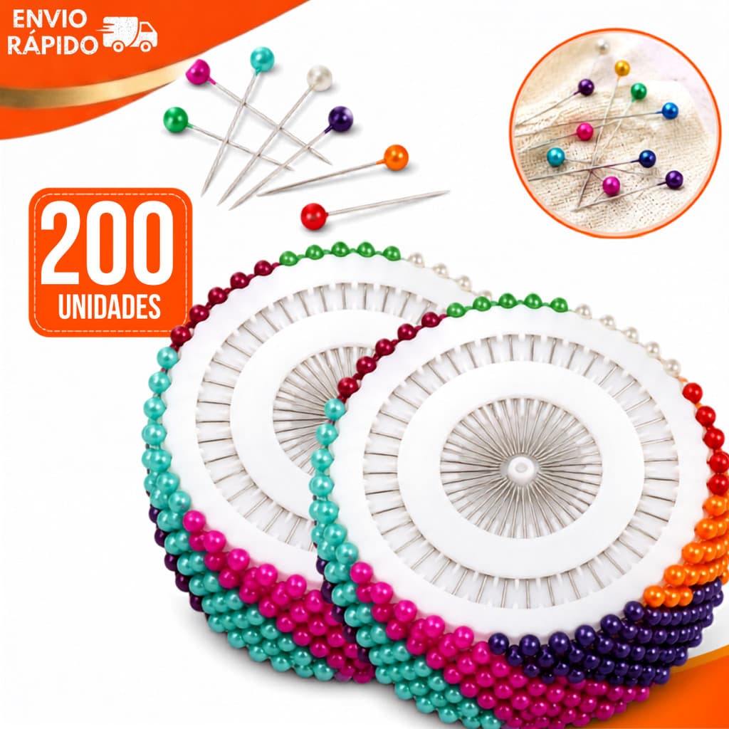Kit 200/120 Alfinete com Cabeça Bola Colorida Aço Para Costura Tecidos Artesanato Patchwork Premium Utilidades Alfinetes
