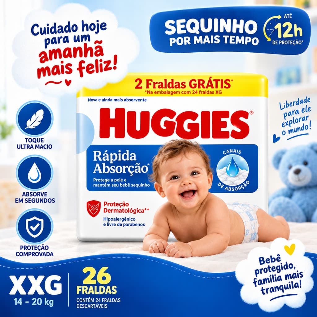 Fralda Huggies Rápida Absorção 26 Und Tamanho XXG 14 - 20 Kg