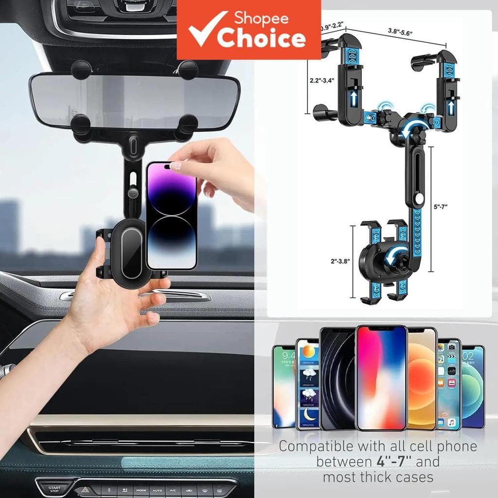 Universal 360 ° Suporte Giratório De Telefone Para Carro Espelho Retrovisor , Retrátil Smartphones De 4 A 7 Polegadas