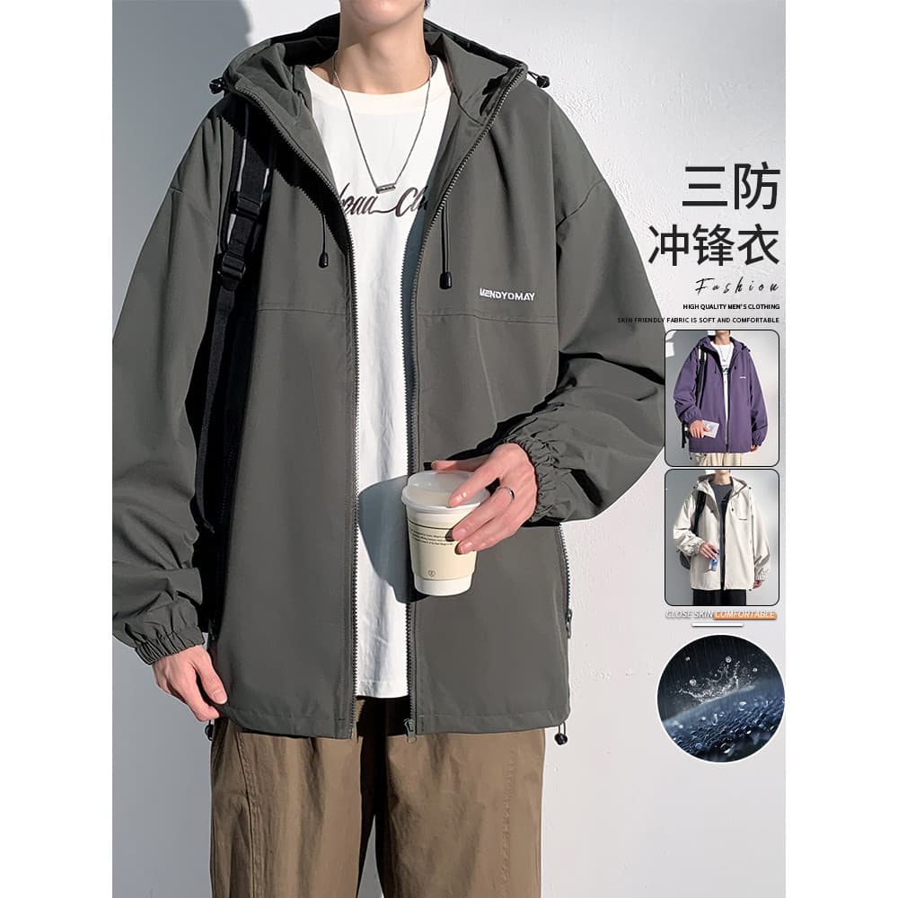 Moda jaqueta com capuz outono masculino bordado Cardigan solto jaqueta de carga americano novo estilo All-Match jaqueta