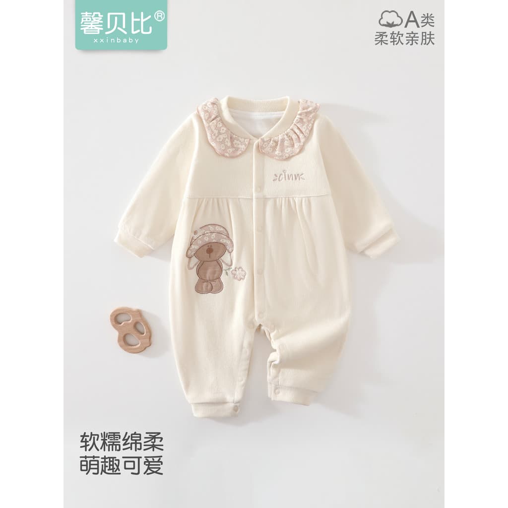 Xin bebê menina macacão primavera outono estilo ocidental bonito roupas de bebê princesa macacão passeio roupas de outon