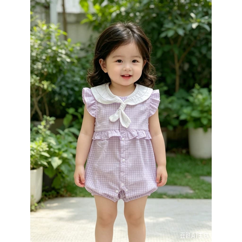 Verão bebê menina roupas de bebê macacão estilo fino bonito xadrez bebê criança pequeno macacão mensal cem dias