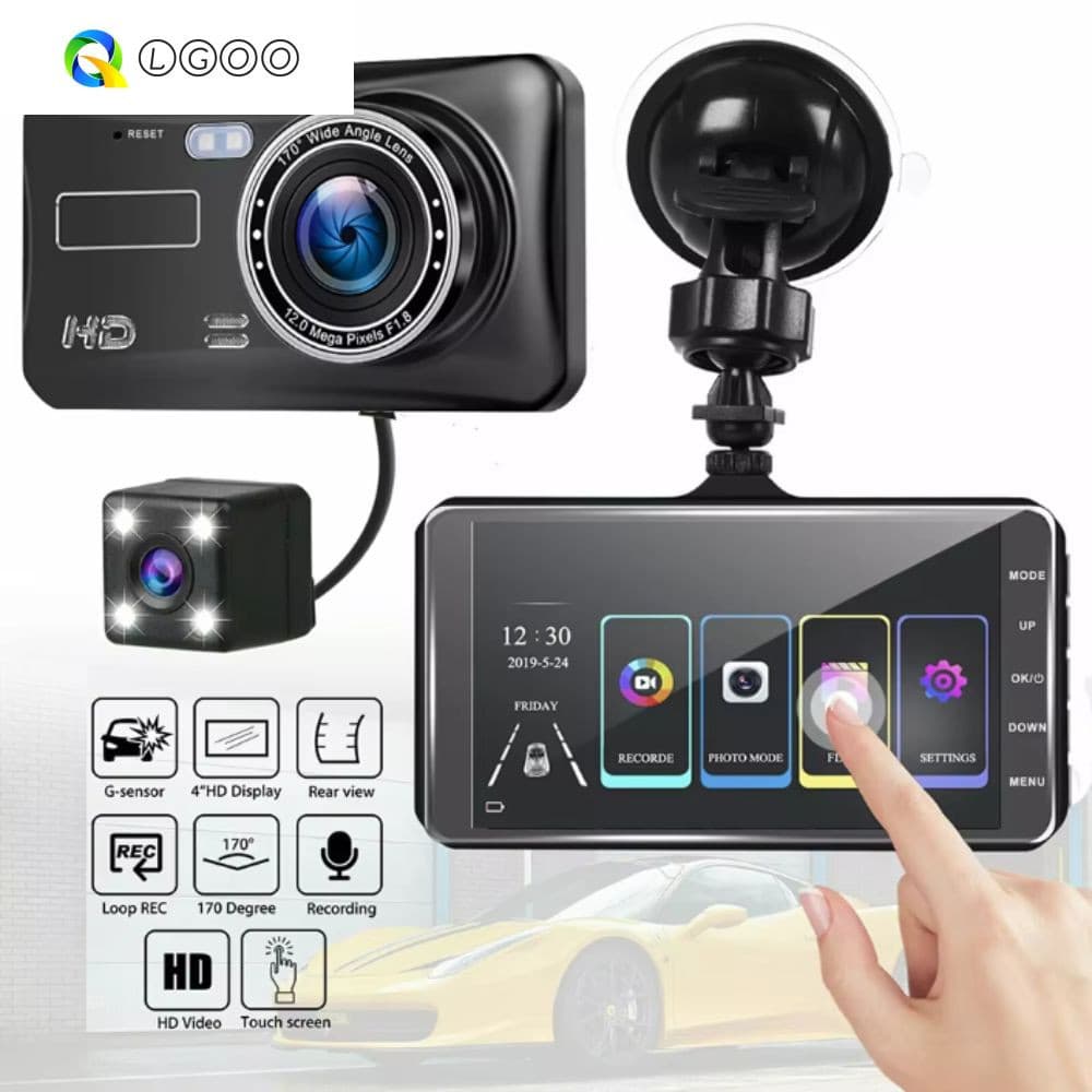 DVR Para Carro , Tela Sensível Ao Toque Com Lente Dupla , Câmera Frontal E Traseira FULL HD 1080P Gravador De Vídeo Visã