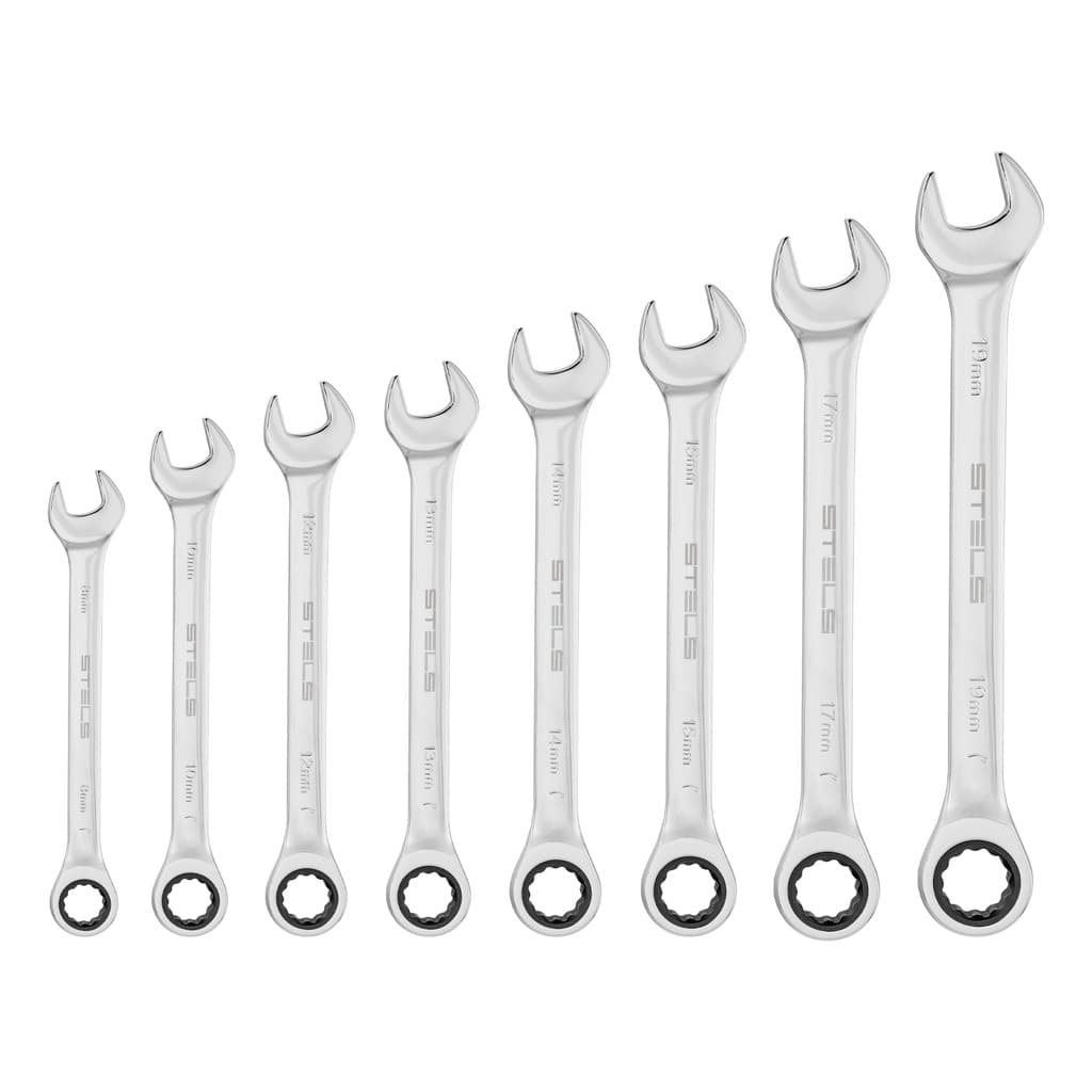 JOGO DE CHAVE COMBINADA CATRACA, CROMO VANADIO 8PCS // STELS