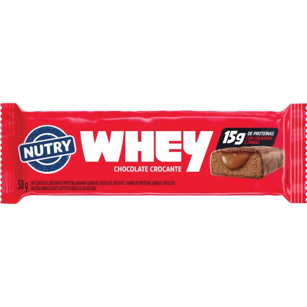 BARRA WHEY PROTEIN NUTRY CHOCOLATE CROCANTE 50G C/ WHEY + 15G PROTEINA
