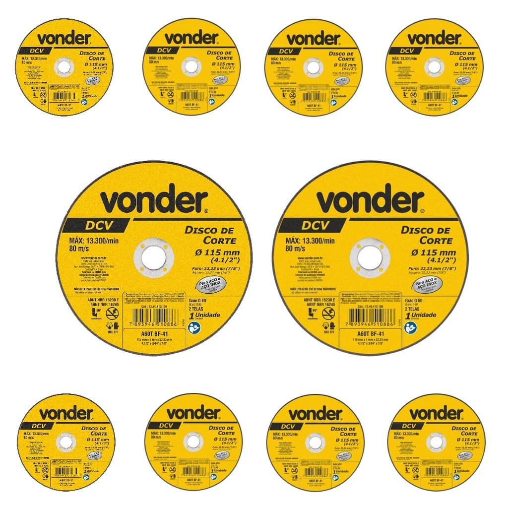 10 Disco De Corte 115mm X 1,0mm X 22,23mm DCV Vonder