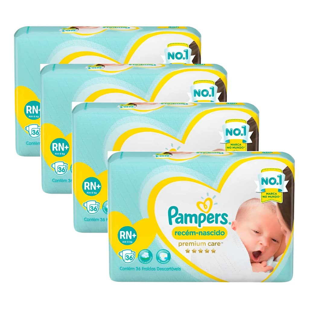 Kit 4 Pacotes Fralda Pampers Premium Care Recém Nascido