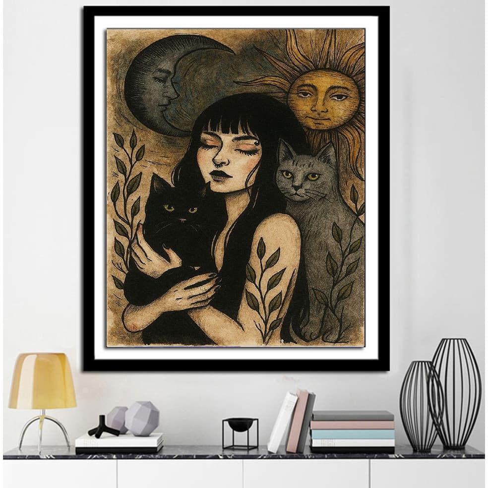 Um Conjunto Vintage Japonês Bruxa Escura/Arte Abstrata Padrão Kit De Pintura Diamante , DIY 5D Mosaico Em Tela Fazendo A