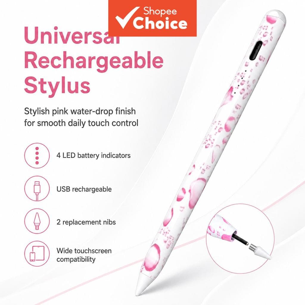 Caneta Stylus Universal de Moda TOILEUM, Criativa, Tela Capacitiva Touch, Tablet, Lápis + 2 pontas para Android/iOS