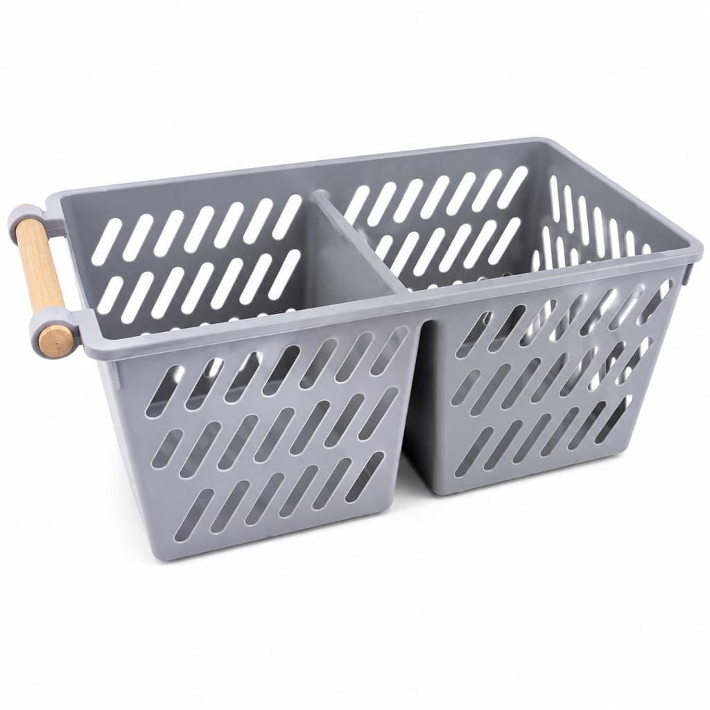 Cesto Organizador Alça Plástico Madeira Versátil Pequeno Quarto Banheiro Cozinha Moderno Decorativo