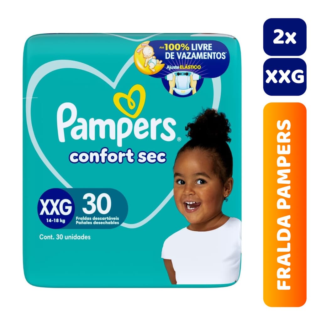 Kit 2x Fralda Infantil Pampers Mega Confort Sec C/30 XXG