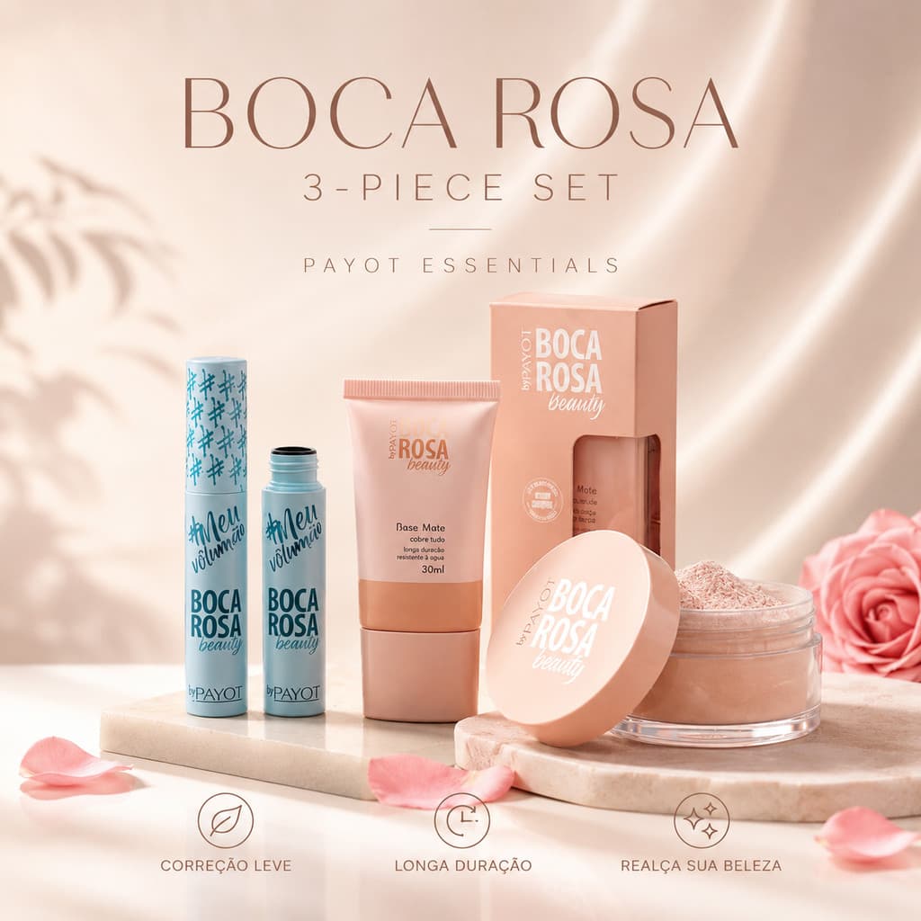 Kit 3 Peças Boca Rosa Beauty By Payot Base Líquida + Pó Facial + Máscara Para Cílios