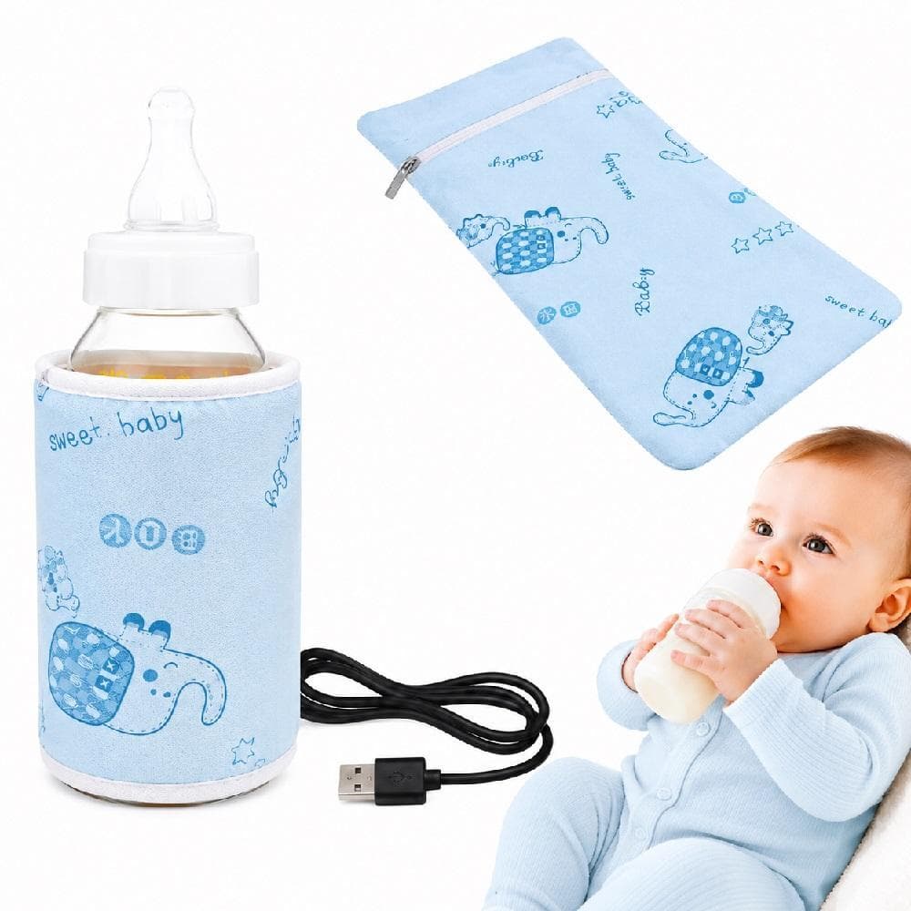 AQUECEDOR MAMADEIRA USB PORTÁTIL CARRO CASA BABY VIAGEM PASSEIO CAPA TÉRMICA LEITE ÁGUA BEBÊ CRIANÇA AZUL