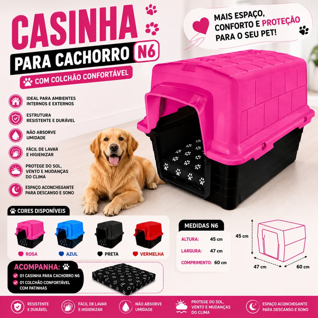 Casinha Para Cachorro Grande Porte Com Caminha Casa Premium Confortável Grande Resistente N6