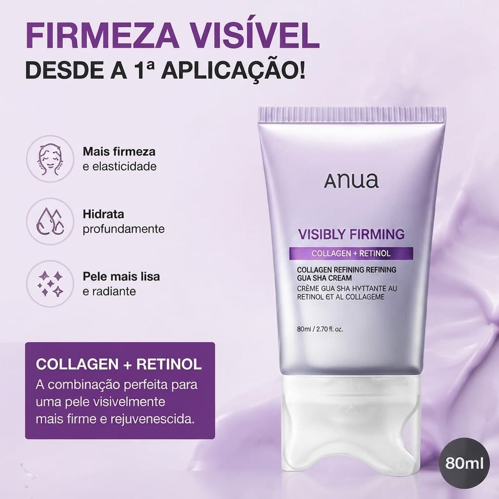 Anua Collagen Refining Gua Sha Cream 80ml Original | Creme Facial Coreano Anti Idade Retinol Colágeno Firmeza da Pele