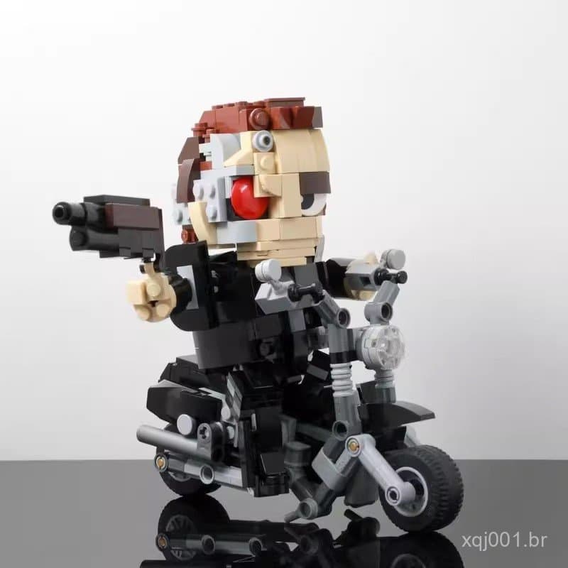 Blocos de montar MOC compatíveis com LEGO 166963 Terminator T-800+ bicicleta, minifigura de cabeça quadrada, modelo de c