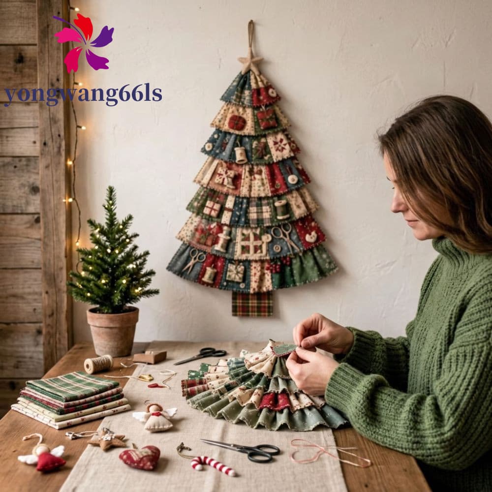 Patchwork Porta De Árvore De Natal Pendurada , De Tecido Grande Feito À Mão Vintage , DIY Christmas Patchwork Craft Kit