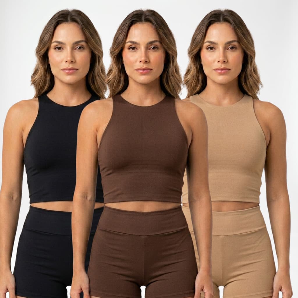 Kit 3 Top Academia Feminino Suplex Fitness para Treino e Musculação