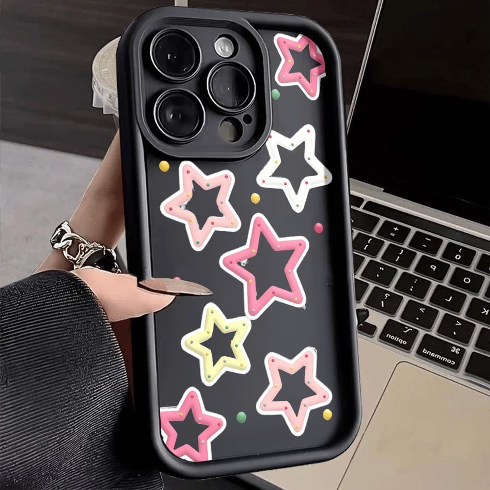 Capinha Para IPhone XR 11 12 13 14 15 16 17 18 Pro Max Plus Celular Estrelas Coloridas Silicone Anti-impacto Capinha