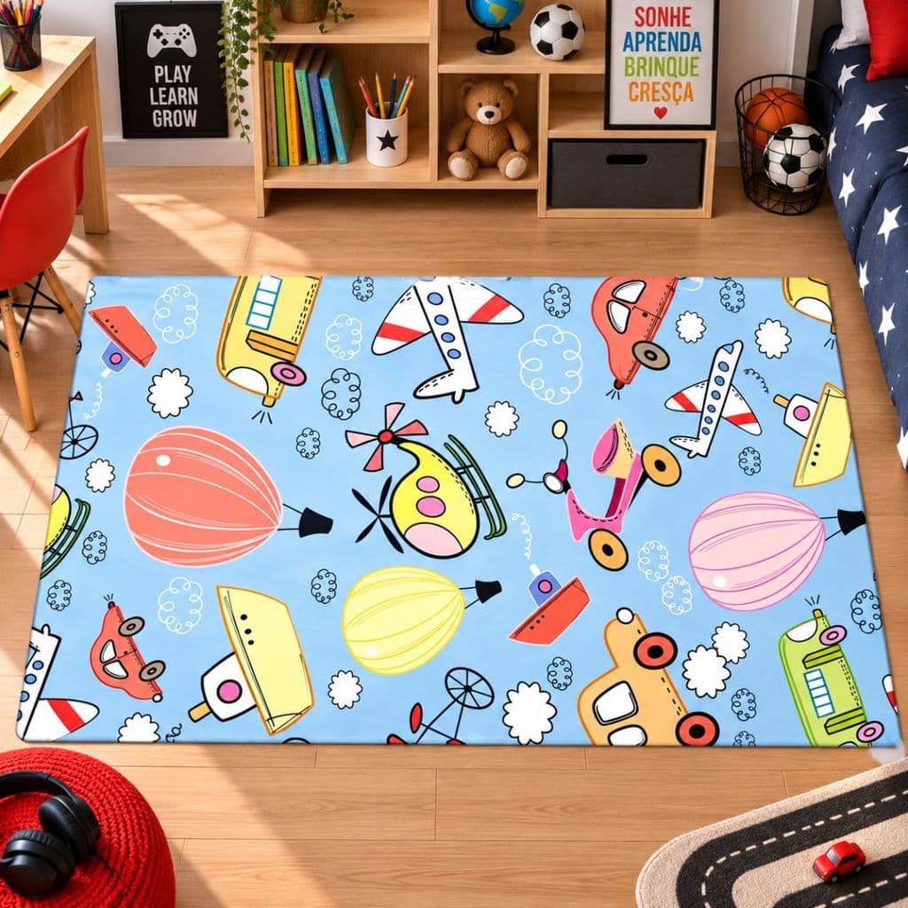 Tapete Decorativo Infantil 118x70cm Antiderrapante Sala, Quarto e Escritório Brinquedos