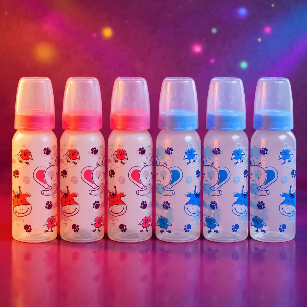 Kit 6 Mamadeiras 3 Rosas 3 Azuis 240ML Bico macio Bebe Enxoval