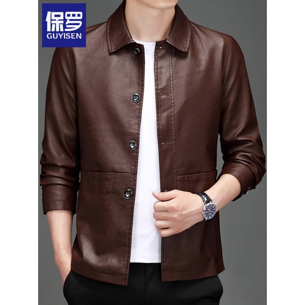 Paul masculino 2026 primavera outono jaqueta de couro masculino negócios Casual pai de meia-idade usar jaqueta de couro 