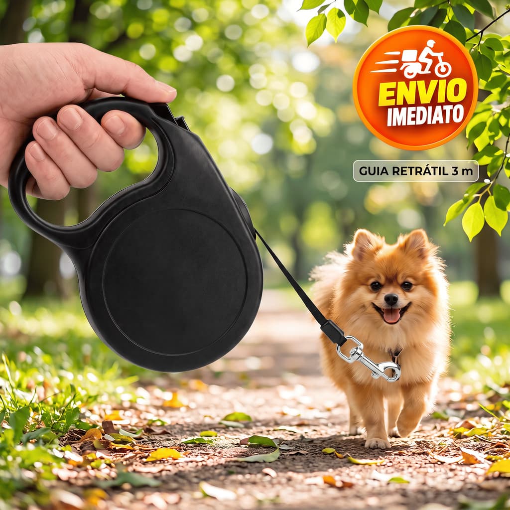 Coleira Guia Retrátil Passeio Pet Cachorro E Gato Passeio Parque 3 Metros Cores: Azul Preta Vermelha