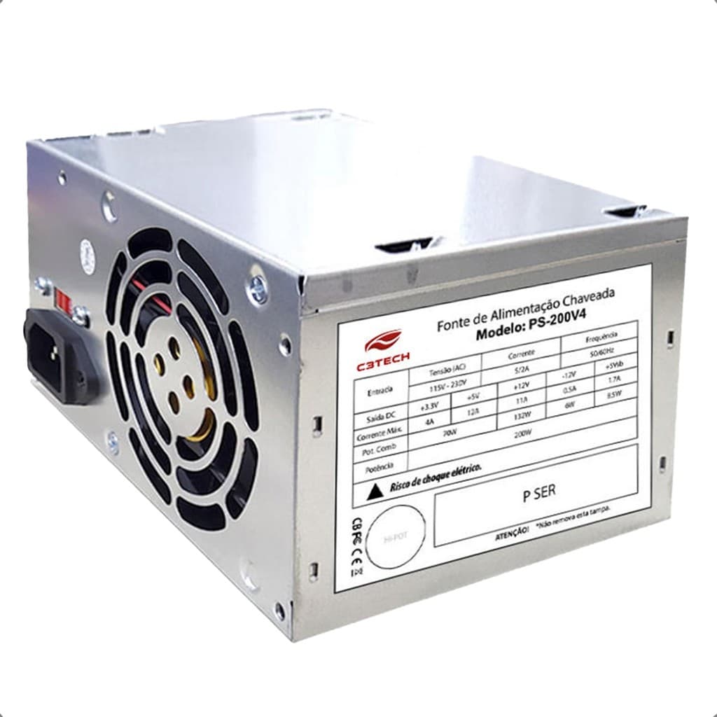 Fonte ATX 200w C3Tech 20+4 Pinos Sem cabo força PS-200V4
