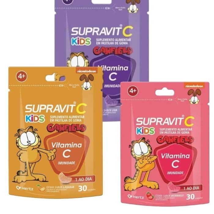 Kit Vit C Kids Laranja, Uva e Morango 30 Gomas Supravit C - produto original, pronta entrega