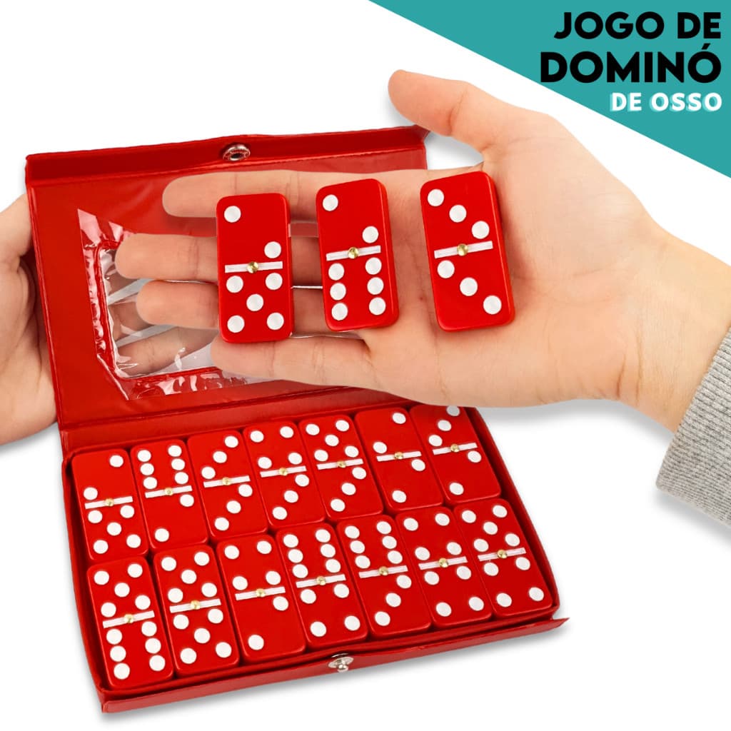 Dominó Profissional Vermelho com Pedras Grandes – Jogo Clássico Para Toda a Família - BC