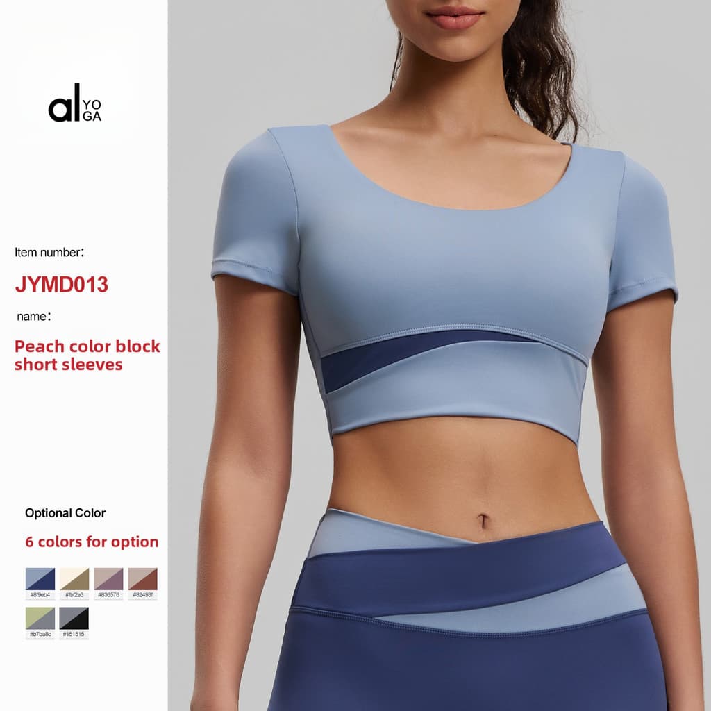 Roupas de yoga femininas esportes yoga manga curta com almofada no peito cor combinando roupas de Fitness