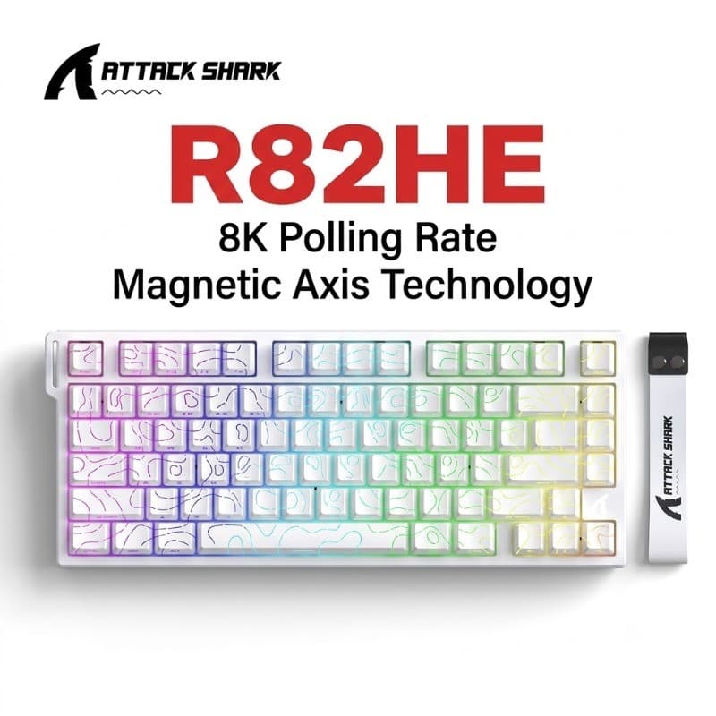 Ataque SHARK R82HE 75 % Interruptor Magnético De Gatilho Rápido Teclado Para Jogos 8KHz Efeito Hall Mecânico Com Fio Cab