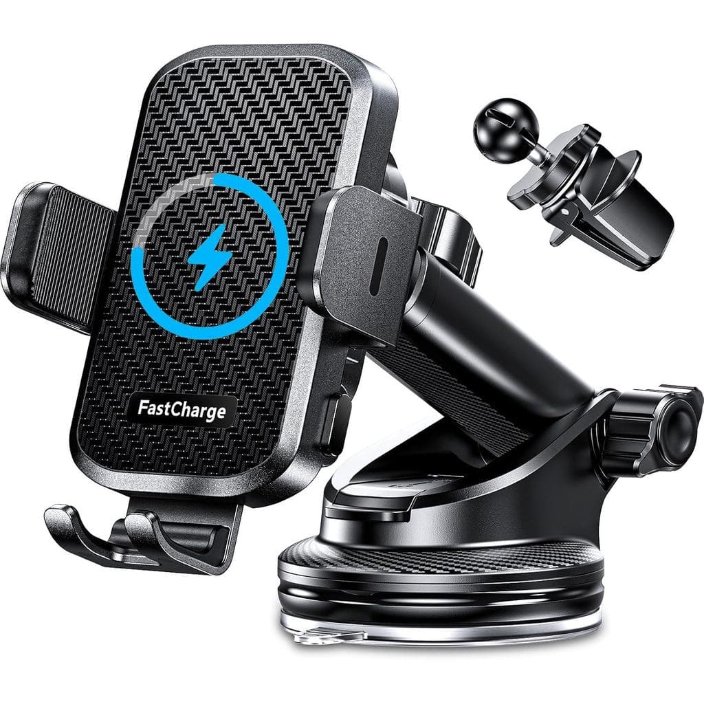Carregador sem fio para carro com suporte para celular, carregamento rápido de 15W, suporte para celular com fixação aut