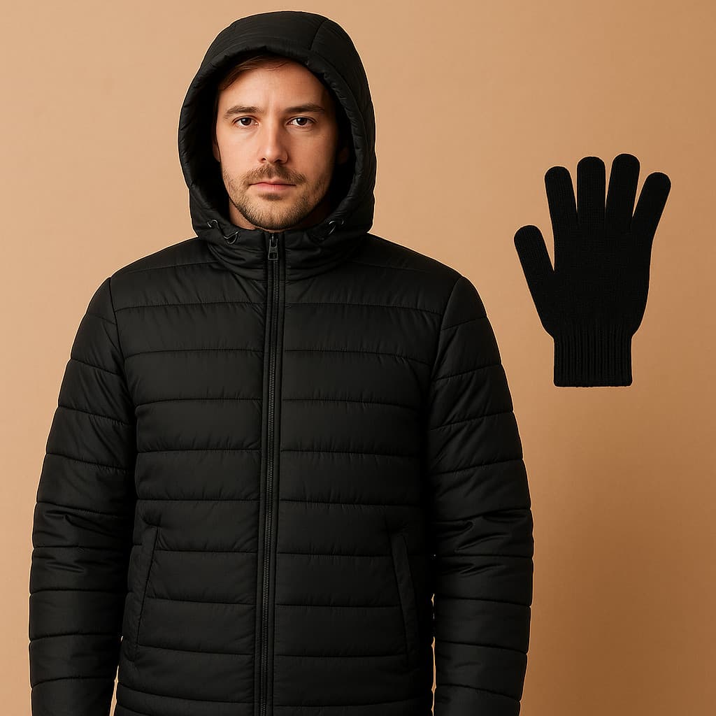 Kit Jaqueta Bobojaco + Par de luvas. Jaqueta bobojaco, e luva de frio Masculino. Kit luva e jaqueta. - Qualidade Garanti