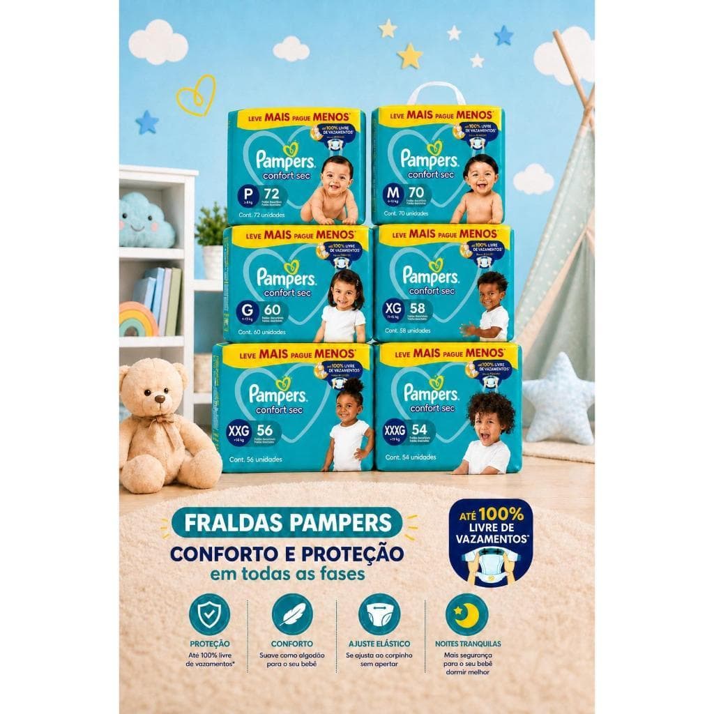 Fralda Descartavel Infantil Pampers Confort Sec