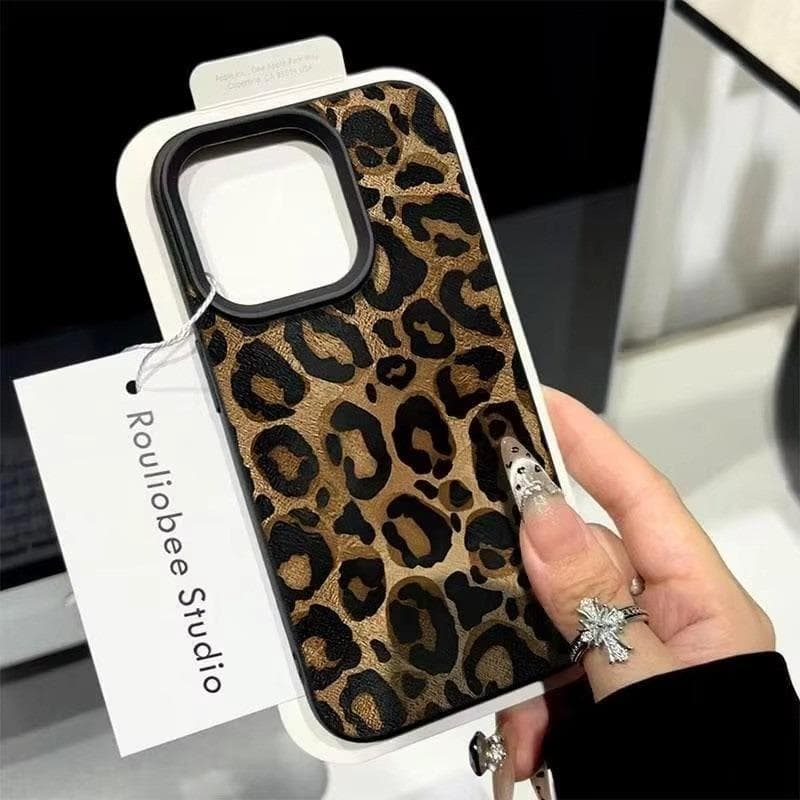 Capa Para iPhone 18 17 14 13 Estampa Leopardo Marrom e Preto 16 15 12 11 18 Pro Max 8 7 XR Capinha de celular
