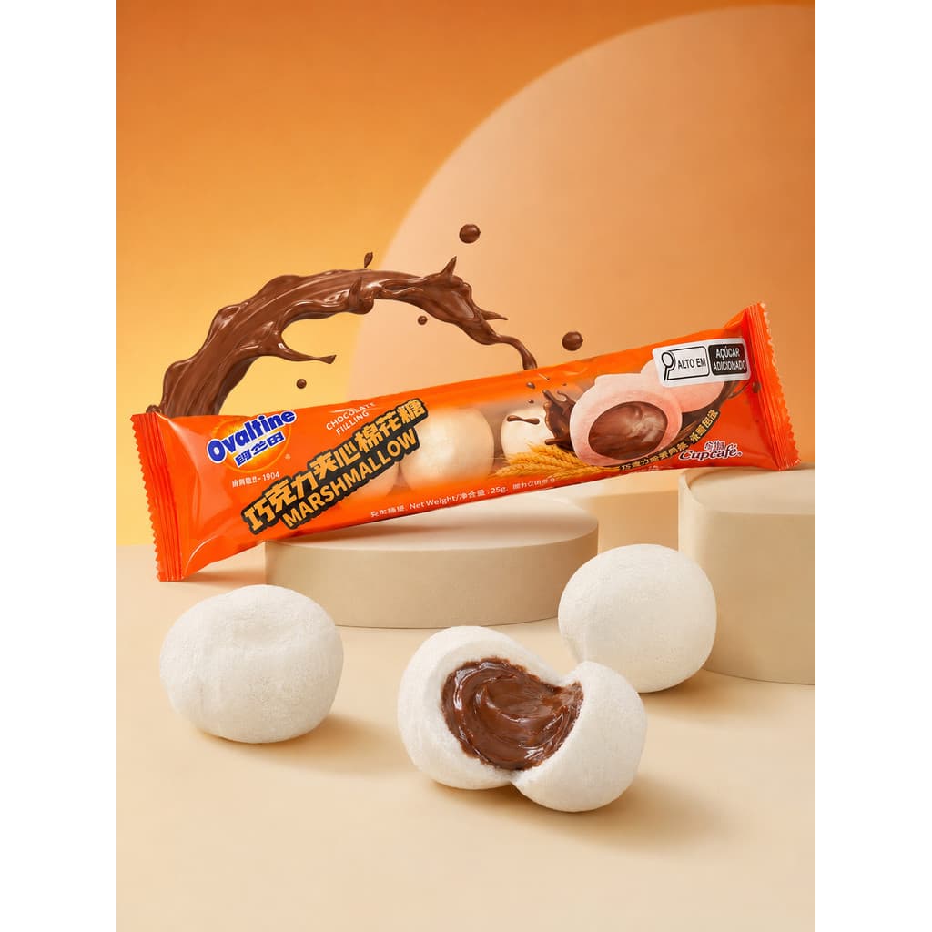 Marshmallow Ovaltine Recheado com Chocolate 25g | Doce Importado – Kit 2, 3, 5 ou 10 Unidades