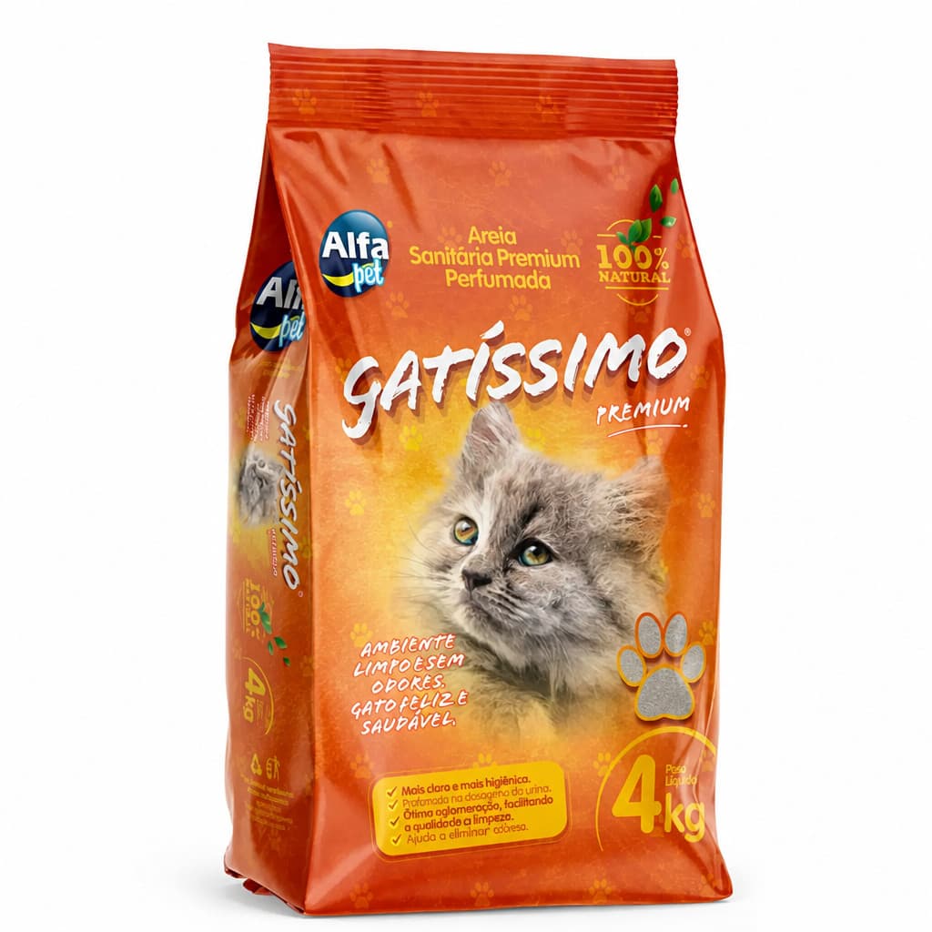 Areia Sanitária Gatíssimo Alfa Pet para Gatos Absorvente Controle de Odores Higiene Caixa de Areia