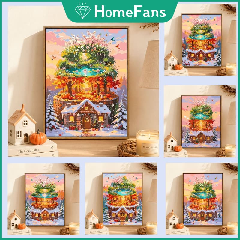 Hffairy Tale Cottage 5D DIY Quadrado Pintura Diamante Redondo Strass Ponto Cruz Decoração De Parede De Casa Kits De Arte