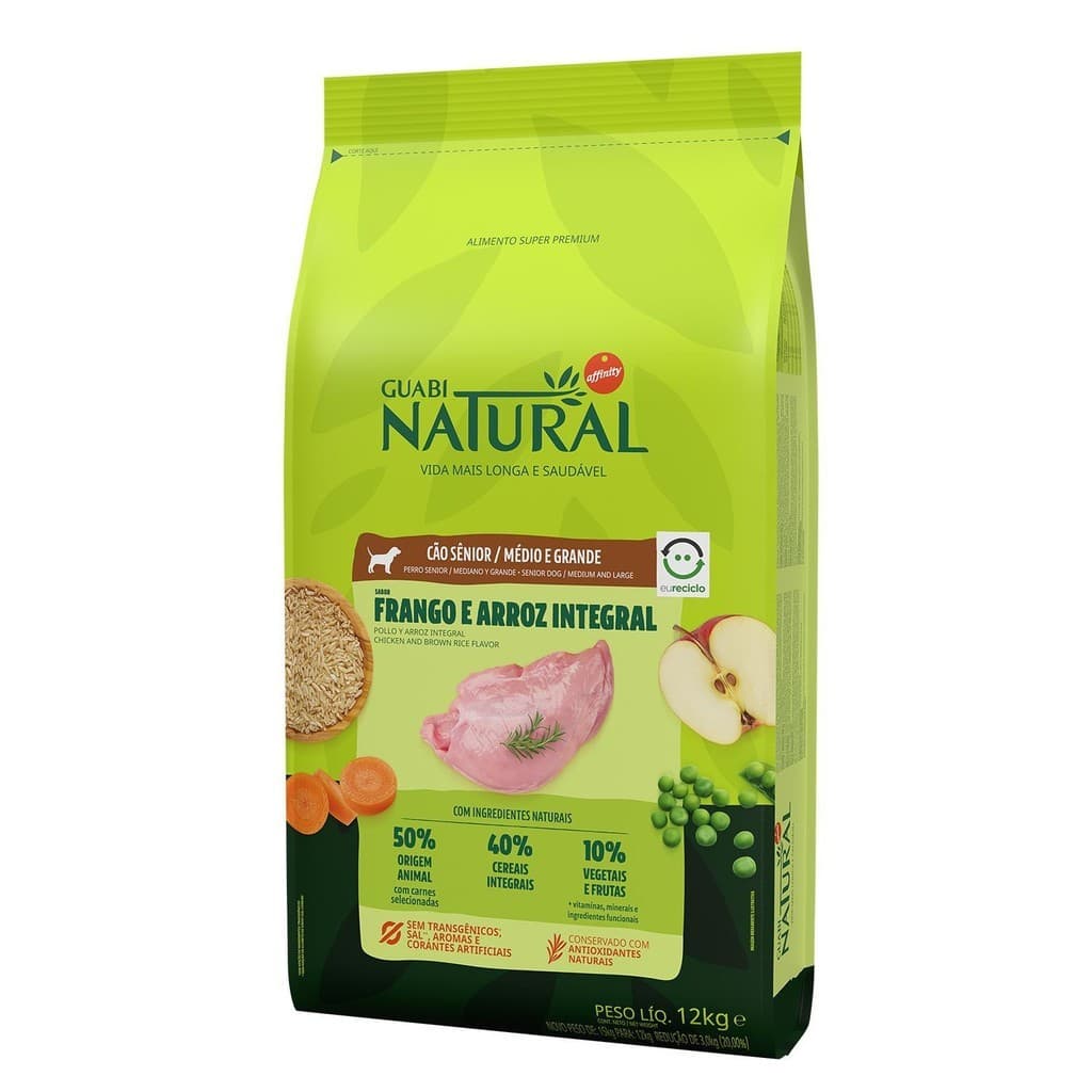 Ração 12kg Guabi Natural Cães Sênior Porte Médio e Grande Frango e Arroz Integral