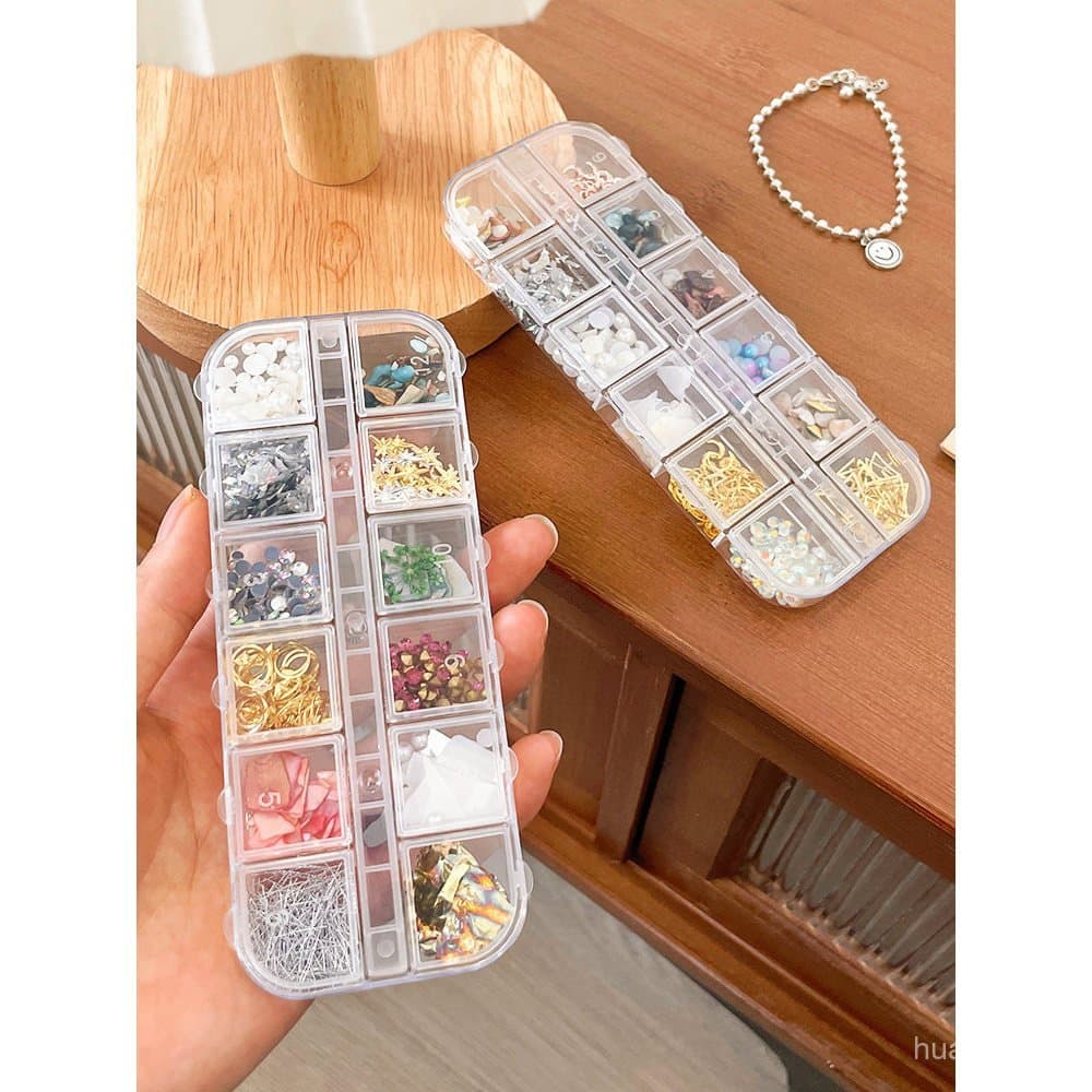 Caixa de ferramentas para nail art, caixa longa com 12 compartimentos, caixa para joias, caixa para flores secas, caixa 