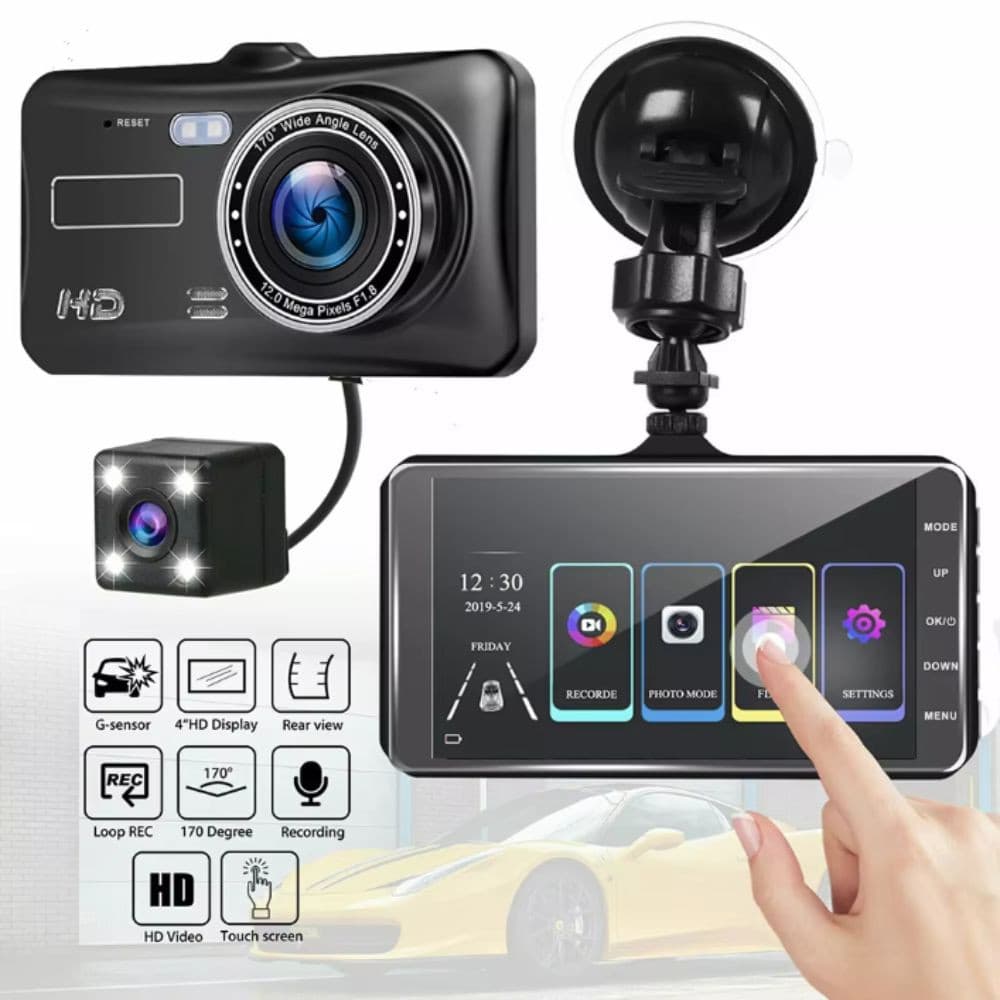 Carro DVR , Lente Dupla FULL HD 1080P Dash Cam , Tela Sensível Ao Toque Visão Noturna Câmera Frontal E Traseira Gravador