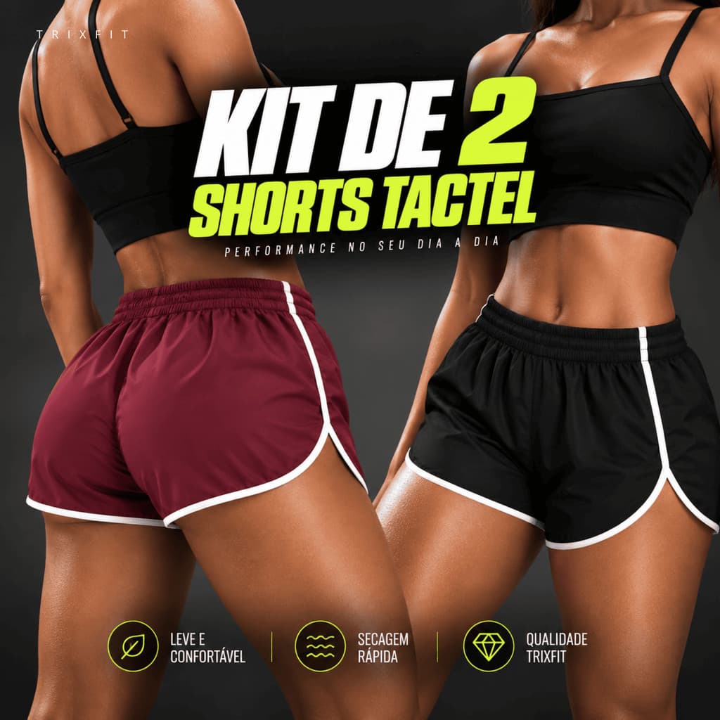 Kit 2 Shortinhos Shorts Tactel com Bolso Feminino Soltinho Caminhada Saída Praia Treino Corrida Roupa Academia Fitness