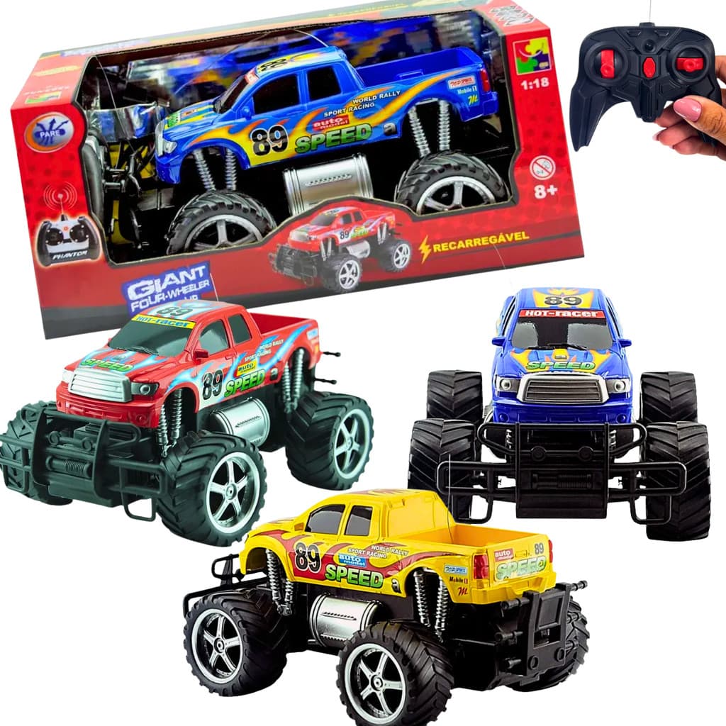 Carrinho De Controle Remoto Pick-Up Recarregável Brinquedo Infantil Caminhonete Carro Monster Truck