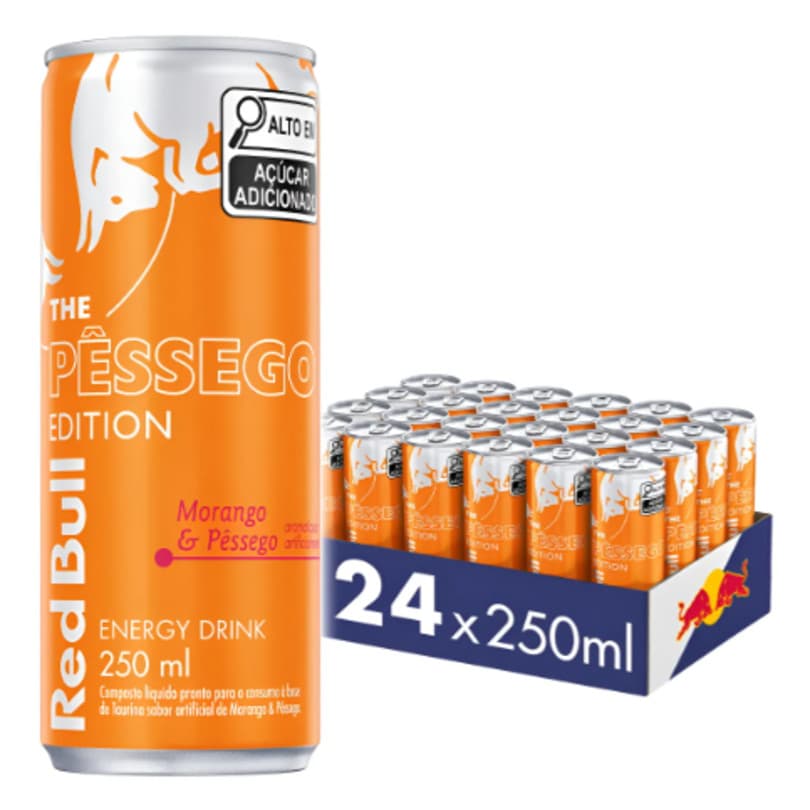 KIT 24 UNIDADES ENERGETICO RED BULL MORANGO E PESSEGO