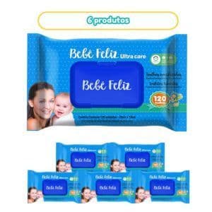 Kit C/6 Unidades Toalha Umedecidas Bebê Feliz 120 Folhas