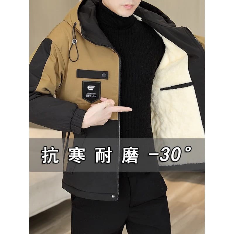 Forro de lã engrossado jaqueta masculina na moda All-Match jaqueta com capuz outono inverno macacão jaqueta masculina qu