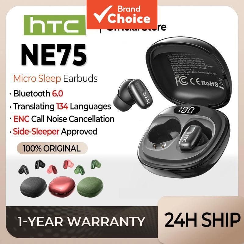  Fone de Ouvido Bluetooth com Cancelamento de Ruído e Tradução AI HTC NE75, TWS, Bluetooth 6.0, Visor LED, Com Microfone