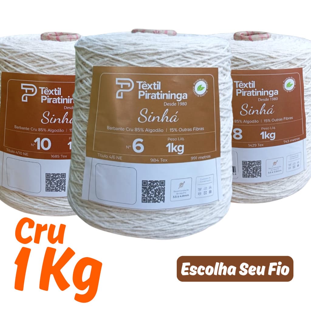 Barbante Sinhá Cru 1kg | Alto Rendimento | Ideal para Crochê, Tapetes e Artesanato